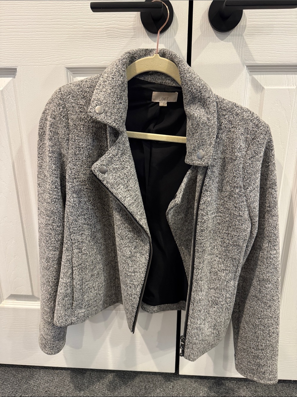 LOFT Heather Gray Tweed Moto Blazer